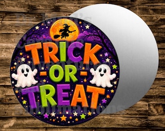 TRICK OR TREAT Round Metal sign For many uses including   Wreaths, miniatures, doll houses, model railroads  Crafts