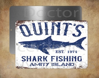 Quints Shark fishing Amity Island   8 x 12"   metal sign -made in USA