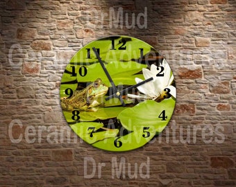 Pretty Frog laying on a lily pad in pond metal Wall Clock - Choose your size 8" or 11.75"