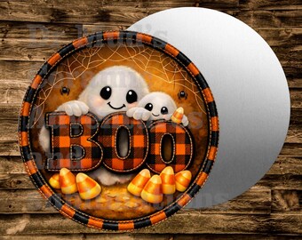 BOO GHOSTS Round Metal sign For many uses including   Wreaths, miniatures, doll houses, model railroads  Crafts