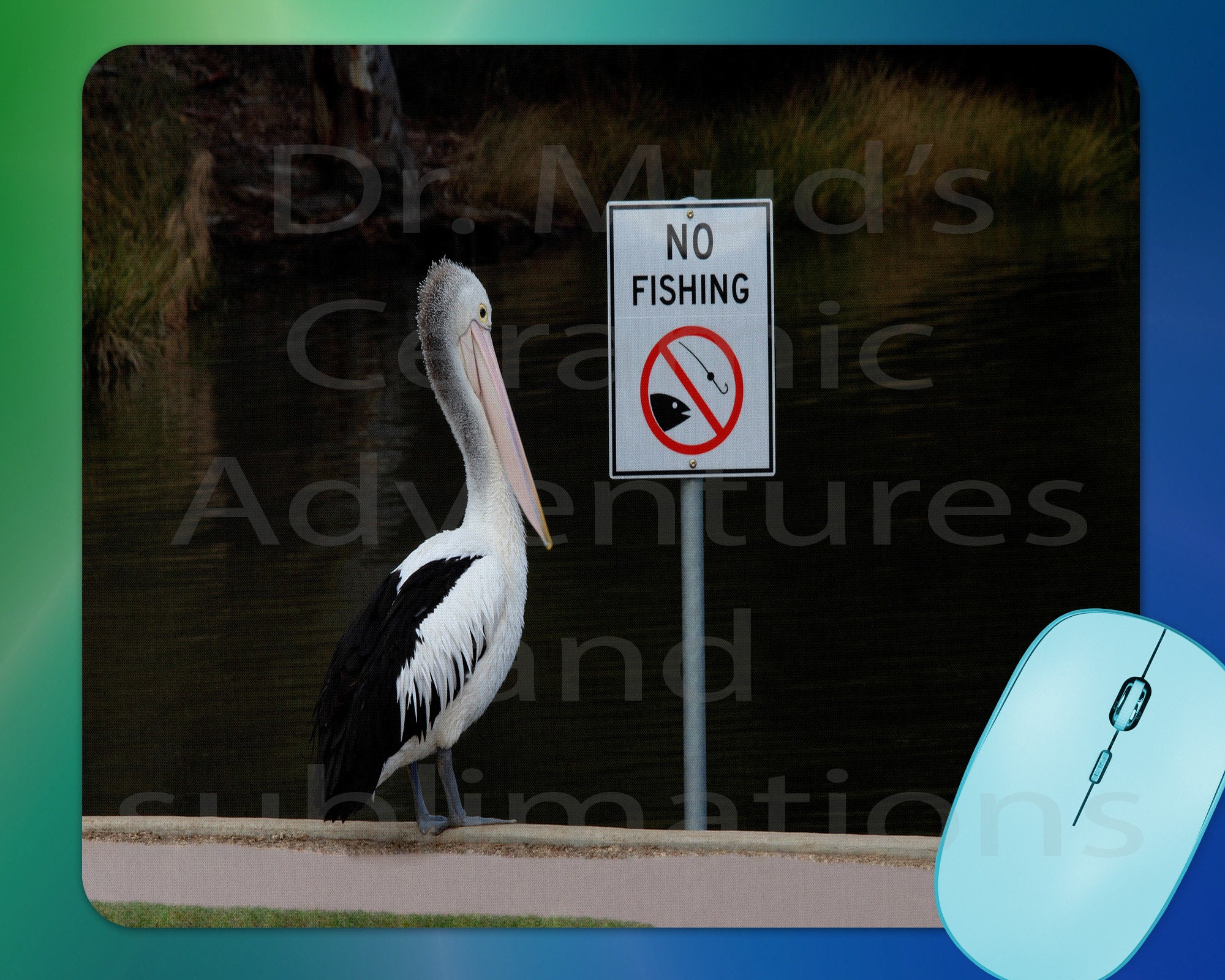 Funny Pelican at a No Fishing Sign Mouse Pad - Etsy Denmark Funny Pelican at a No Fishing Sign Mouse Pad - Etsy Denmark