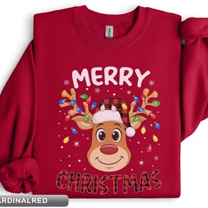 Merry Christmas Reindeer Shirt, Cute Plaid Xmas Sweatshirt, Holiday Lights Tee, Festive Family Matching Hoodie, Christmas Gift