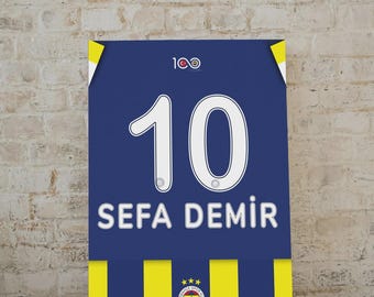 Personalized Fenerbahce Jersey Poster, Custom Soccer Fan Art