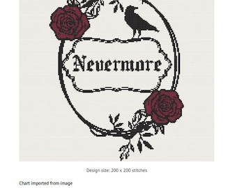 Nevermore kruissteekpatroon met bloemenlijst