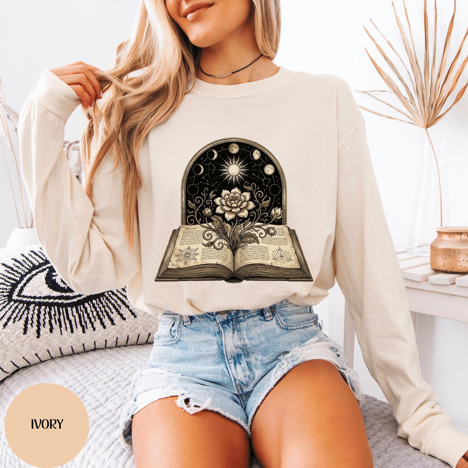 Magic Grimoire Rose Long Sleeve T-Shirt | Occult Book | Gothic Botanical Tee | Witchy Long Sleeve Shirt | Mystical Book Lover Gift