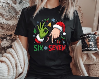Camiseta navideña de Grinch y Papá Noel 'Six Seven' / Camiseta con humor navideño