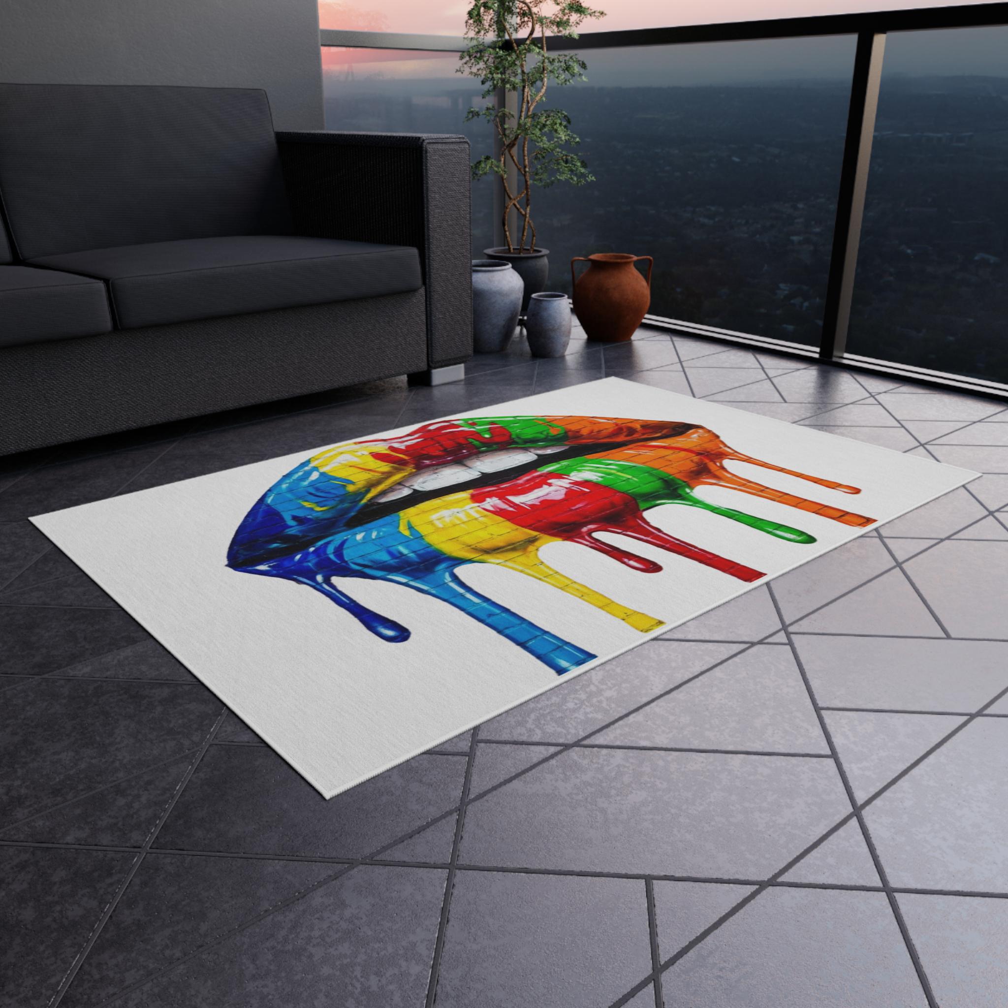 Dripping Rug Rainbow Dripping Lips Outdoor Rug | Colorful Pop Art Patio Mat - Etsy