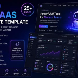 Template per sito web SaaS AI premium / React TypeScript Vite Tailwind CSS / Dashboard di amministrazione moderna / Landing page reattiva / Codice sorgente