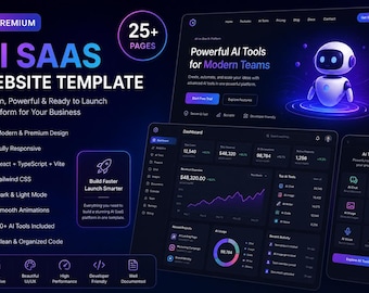Premium AI SaaS Website Template | React TypeScript Vite Tailwind CSS | Modern Admin Dashboard | Responsive Landing Page | Source Code
