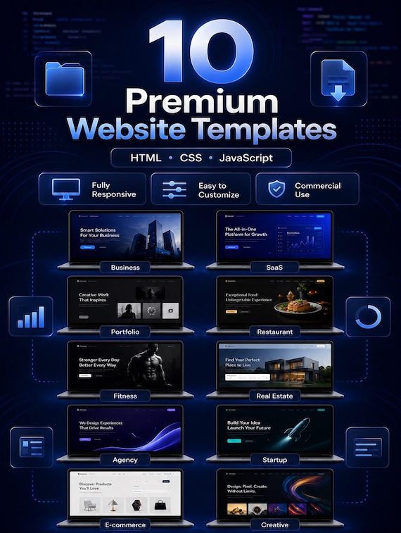 10 Premium HTML Website Templates | Responsive CSS & JavaScript Website Bundle | Modern Web Templates