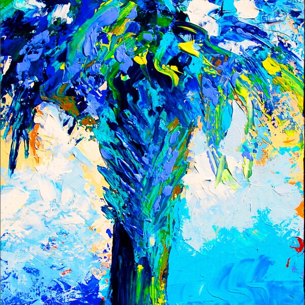 Fine Art Print, Giclee Print on Canvas - Blue Palmetto - Tree Landscape On Canvas , Wall Art  Signed