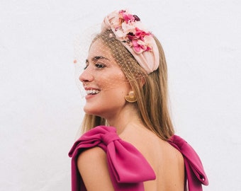 Knot headband women. Knot headband for wedding. Pink flower headband. Elegant wedding accessory. Embellished headband.