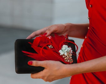 Wedding guest bag. Small feather clutch. Handmade bridal clutches