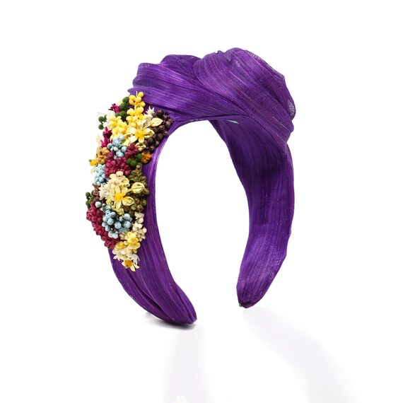 Elegant Purple Headwrap with Floral Design Adorned Headwrap - Purple Amethyst Headwrap | Timeless  main image 4