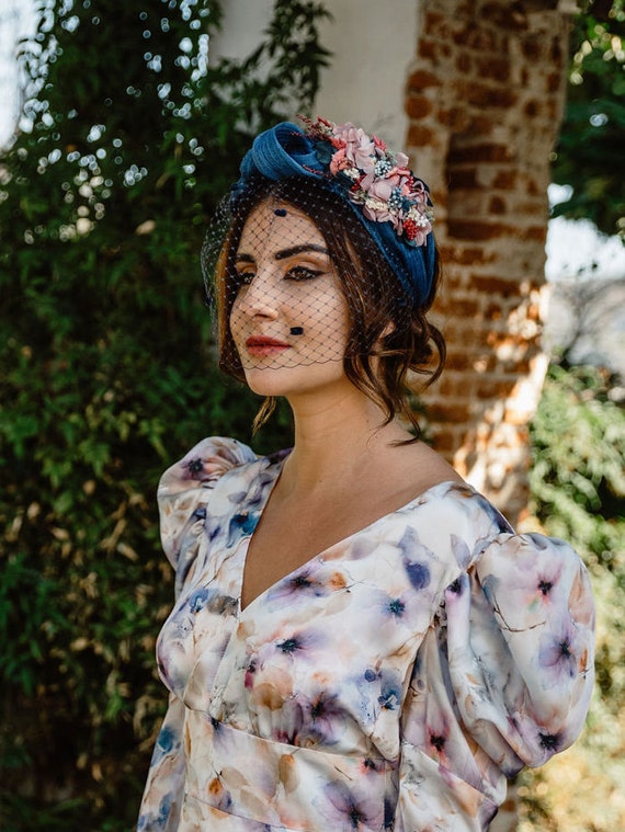 Blue Sinamay Headband Decorated With 