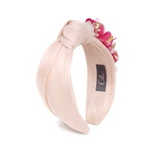 Knot headband women. Knot headband for wedding. Pink flower headband. Elegant wedding accessory. Embellished headband. image 7