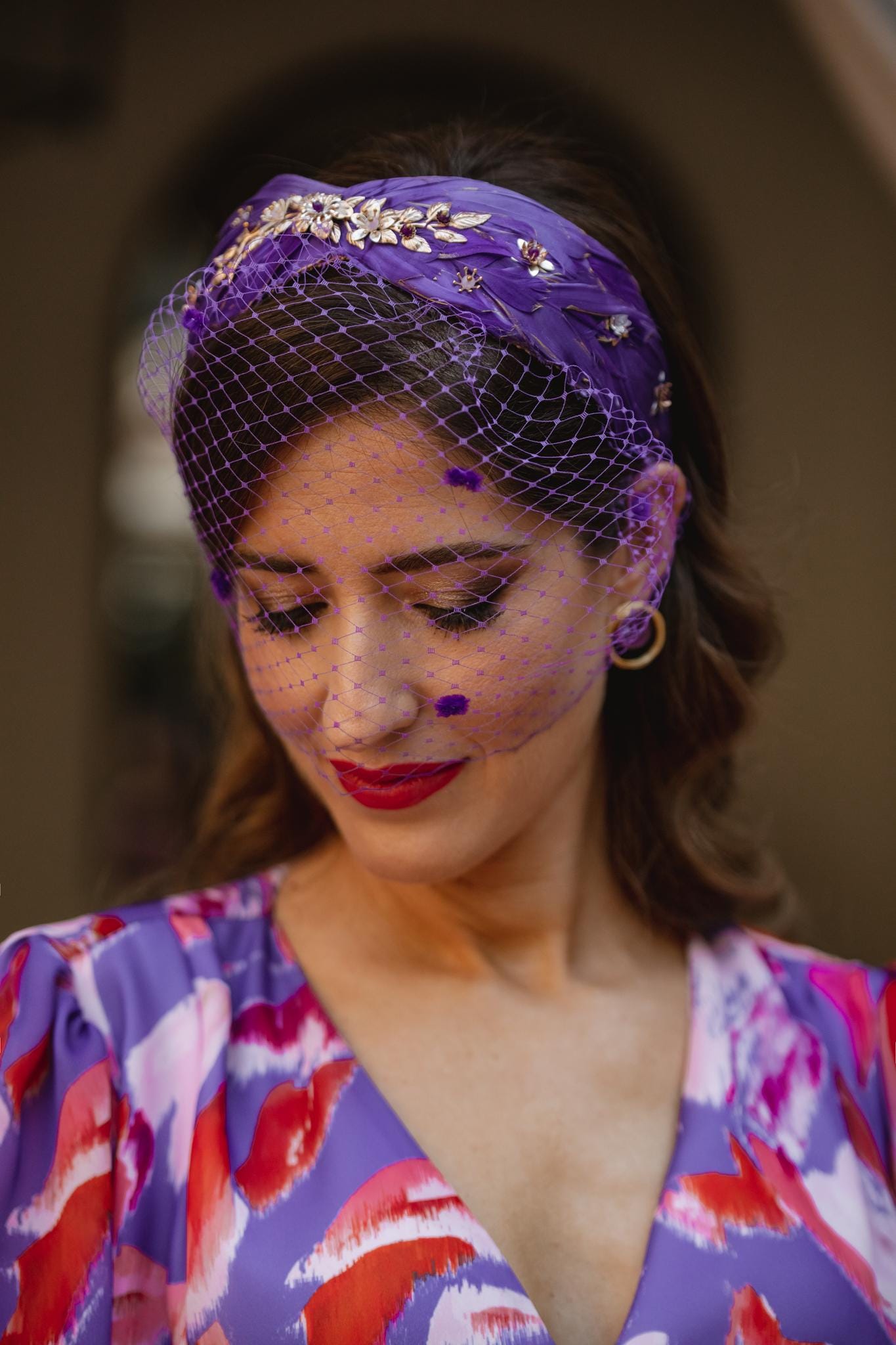 Elegant Purple Feathered Headpiece Zinniday Purple Feather Fascinator Hat - 2026 Mini Elegant  main image 3