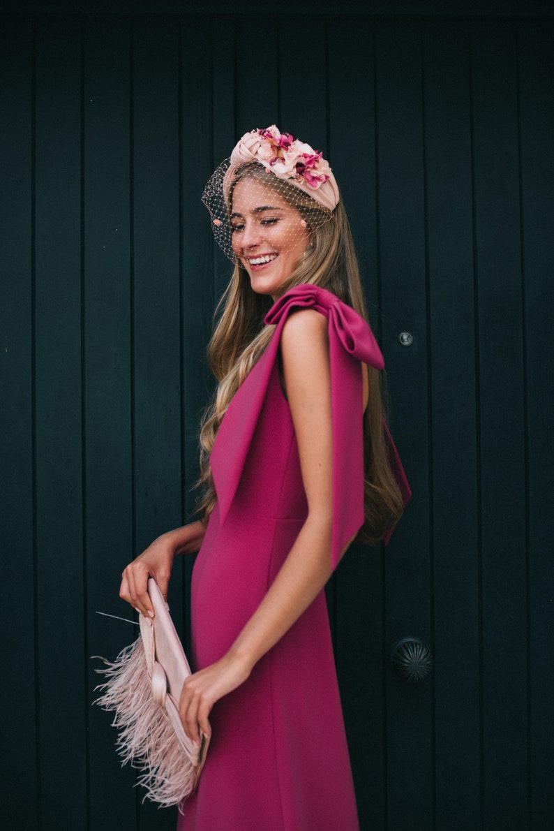 Knot headband women. Knot headband for wedding. Pink flower headband. Elegant wedding accessory. Embellished headband. image 10