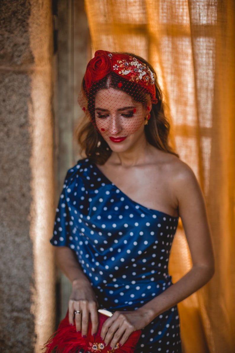 Ruched Wedding Guest Headband, Floral Sinamay Fascinator, Handmade Formal Headpiece image 2