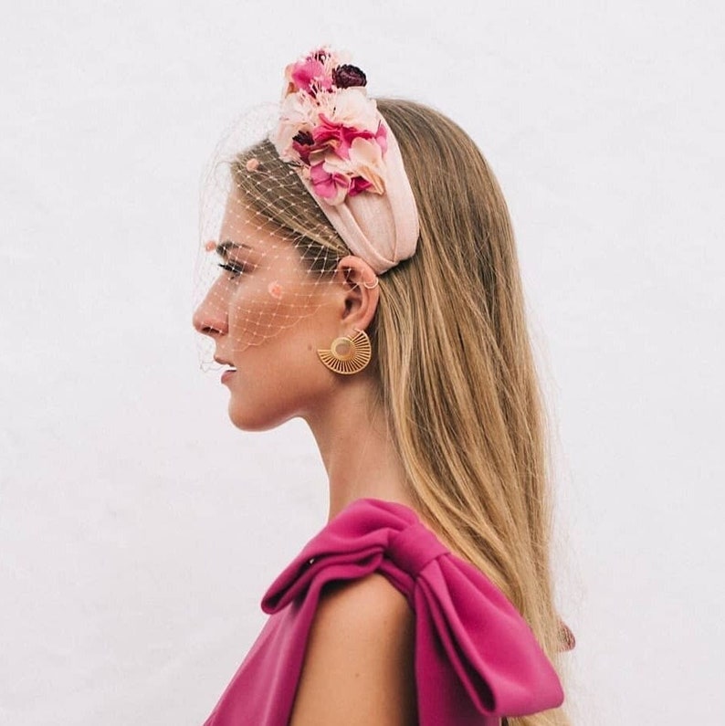 Knot headband women. Knot headband for wedding. Pink flower headband. Elegant wedding accessory. Embellished headband. image 3