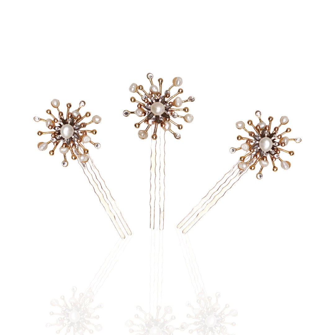 Starburst Hair Pin. Gold Slide Hair Comb. Wedding Hair Combs. Vintage