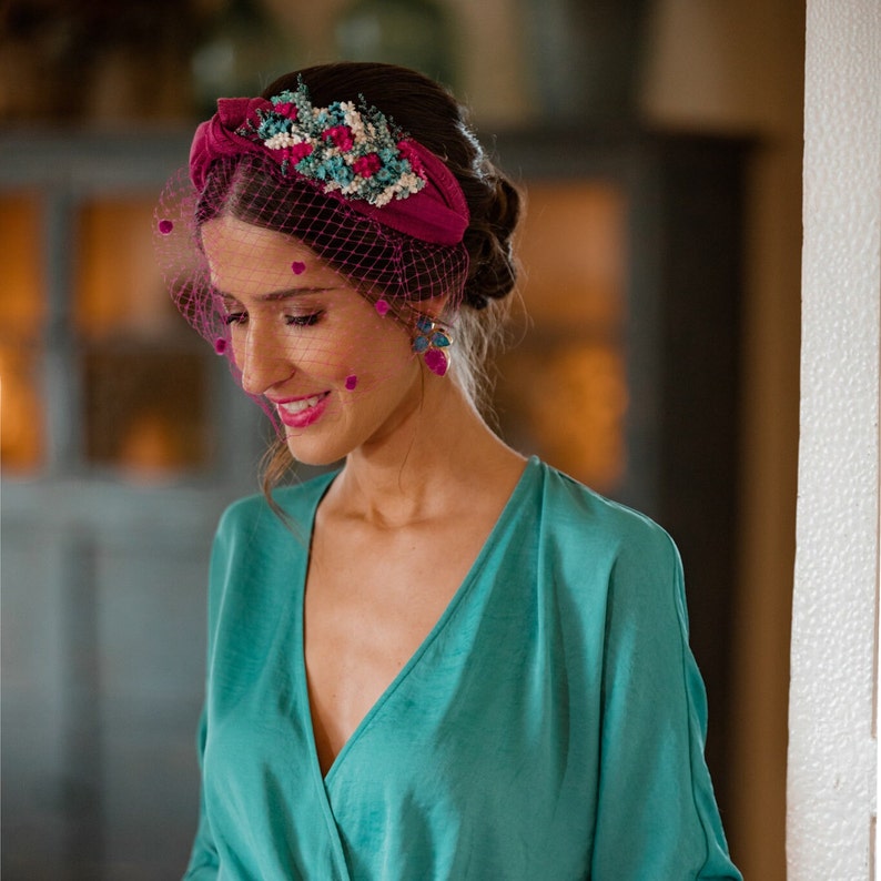 Knot headband women. Knot headband for wedding. Pink flower headband. Elegant wedding accessory. Embellished headband. image 5