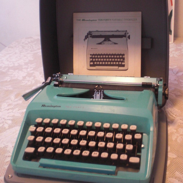 Vintage Turquoise Remington 10-40 Typewriter  with case, sweet old-school-ish vibe for your lair.