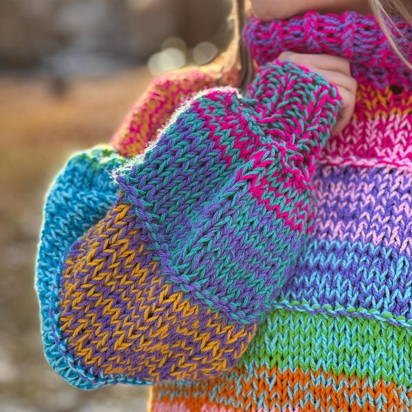 Handmade Chunky Knit Rainbow Sweater - Oversized Boho Pullover-Made to order