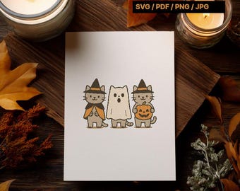 Halloween Cat Clipart Bundle – Witch, Ghost & Pumpkin (Digital Download)