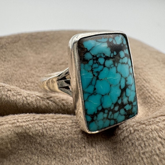 Sterling silver rectangle Turquoise ring, size 6.… - image 7