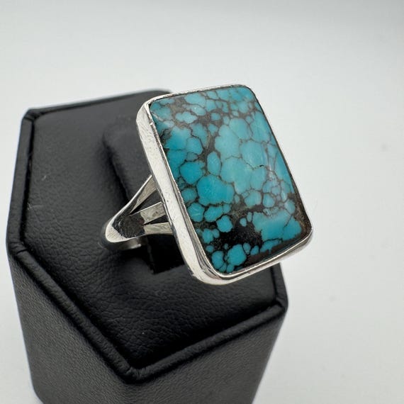 Sterling silver rectangle Turquoise ring, size 6.… - image 4