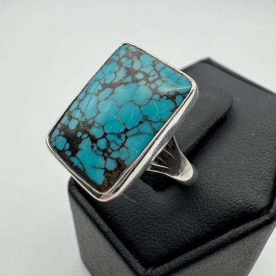Sterling silver rectangle Turquoise ring, size 6.… - image 9