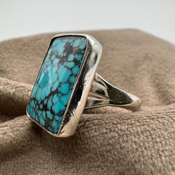 Sterling silver rectangle Turquoise ring, size 6.… - image 6