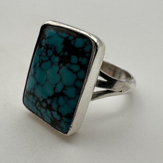 Sterling silver rectangle Turquoise ring, size 6.… - image 8