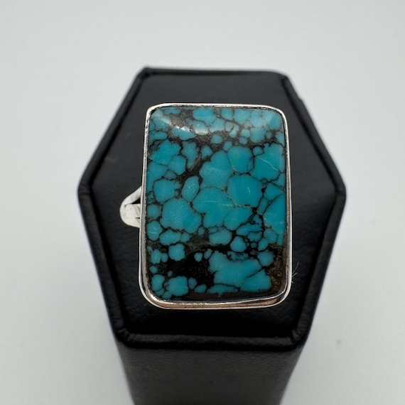 Sterling silver rectangle Turquoise ring, size 6.… - image 5