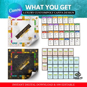 CustomPoly Deluxe Edition – Editable Monopoly Board Template in Canva | Printable Monopoly Board | Blank Template | Digital Download