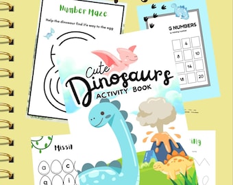 Dinosaur Activity Book for Preschoolers, Learning Games (30+ Pages)