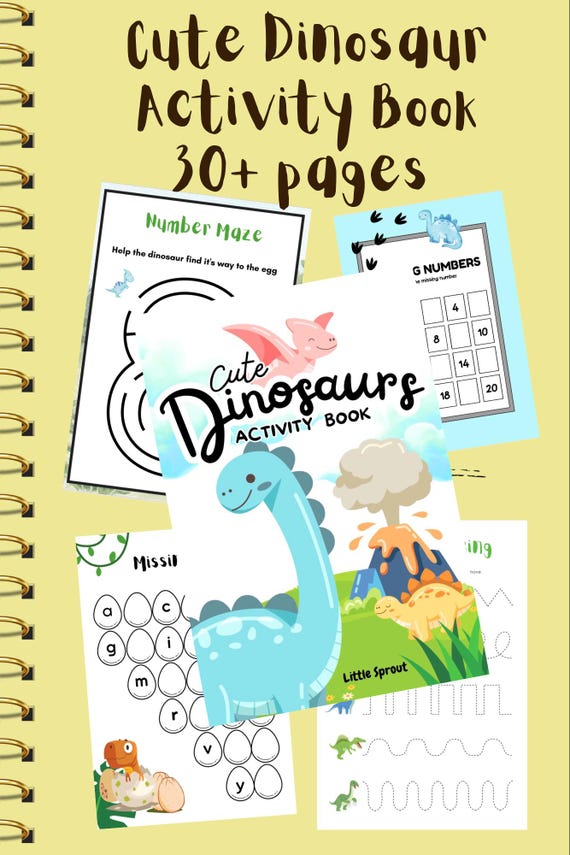 Dinosaur Activity Book for Preschoolers, Learning Games (30+ Pages)