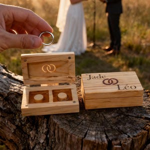Personalized Wooden Ring Bearer Pillow | Engraved Rustic Wedding Ring Box | Unique Rustic Ring Box | Handmade French Craftsmanship