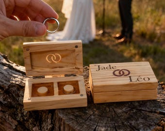 Porte Alliances en Bois Personnalisé | Écrin Mariage Champêtre Gravé | Boîte à Bagues Rustique Unique | Artisanat Français Fait Main