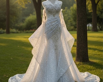 Custom Sparkly Crystal Couture Gown | Glamour Mermaid Wedding Dress | Red Carpet Statement Gown