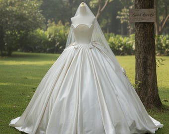 classic satin sweetheart A-line wedding dress | Pearl corset Ballgown | custom made bridal gown | unique wedding gown