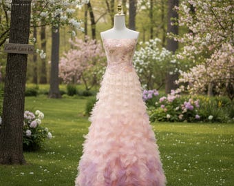 Ombre Tulle Couture Gown – Pink Lavender Beaded Corset Bridal Dress