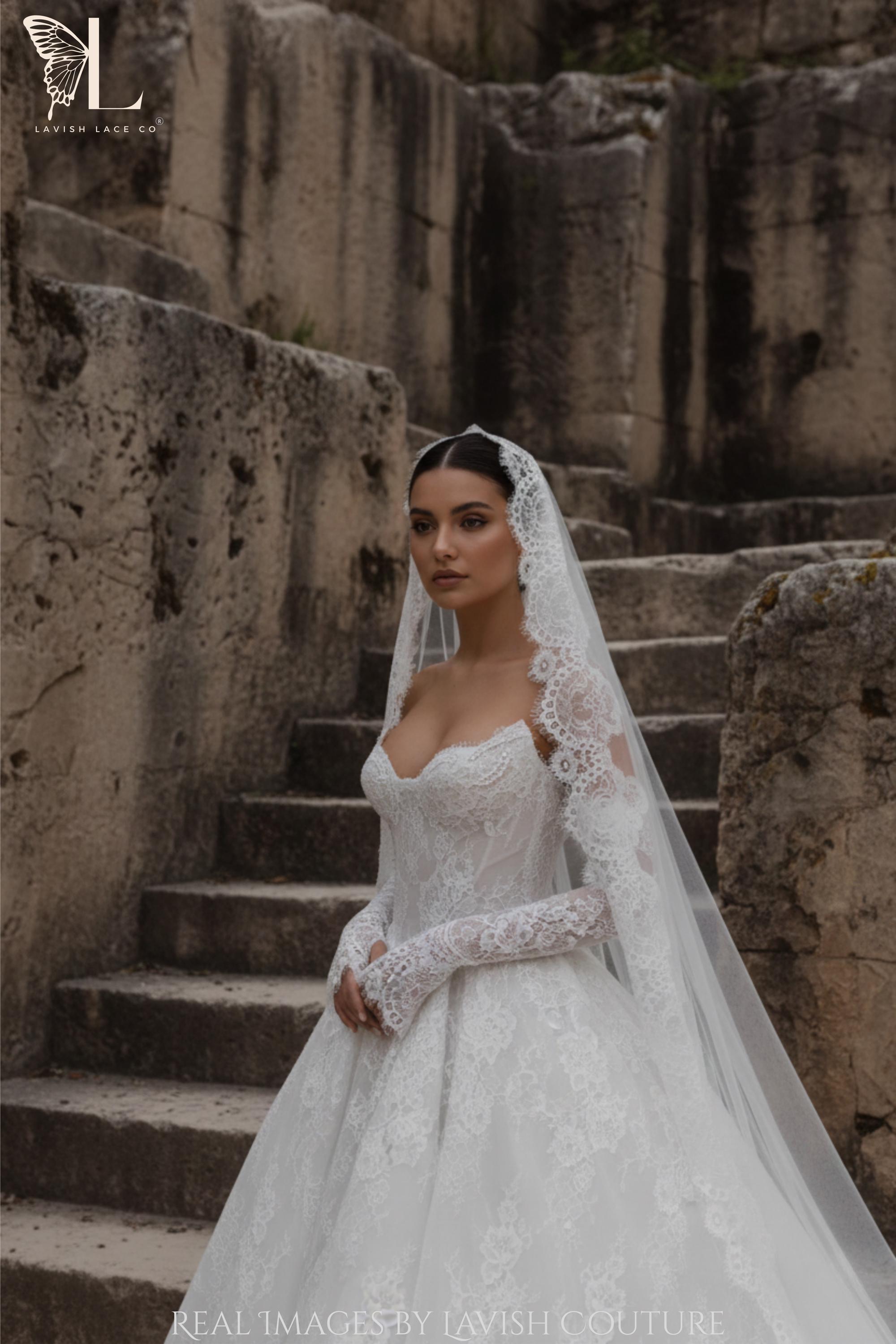 Romantic Lace Ball Gown With A Basque Waist Corset A Line Bridal Gown Romantic Lace Ball Gown With A Basque Waist Corset A Line Bridal Gown
