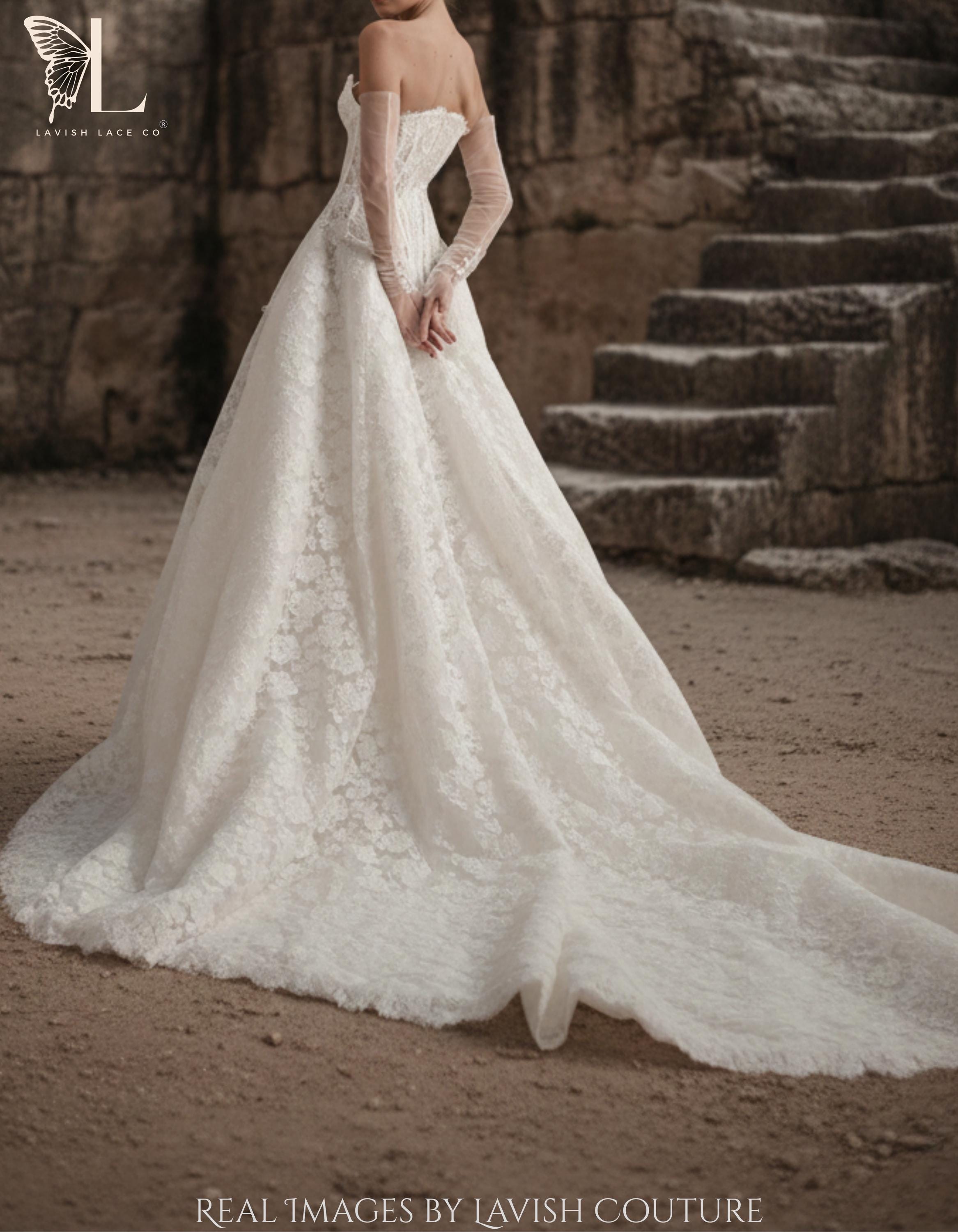 Lace Basque Corset Wedding Dress Strapless A Line Bridal Gown Drop Lace Basque Corset Wedding Dress Strapless A Line Bridal Gown Drop