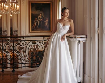 sculpted corset wedding dress A-line Strapless Mikado Wedding Dress with Sculpted Corset Bodice & Full Skirt MADE TO MEASURE