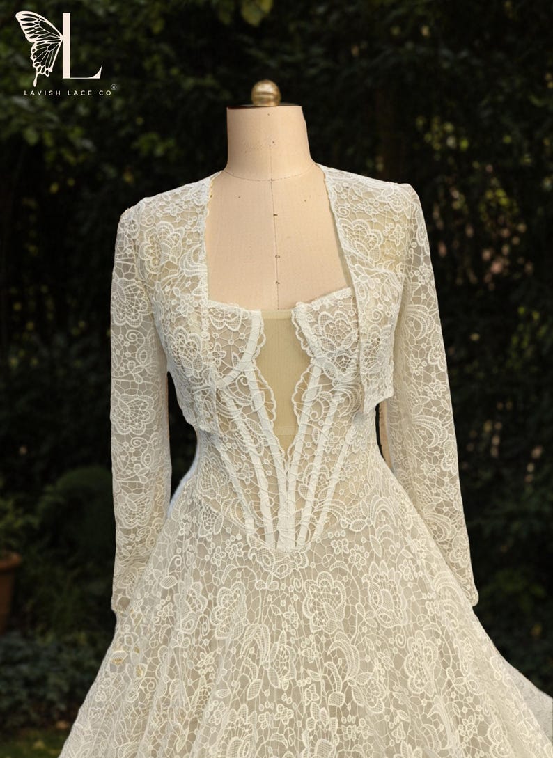 Basque Bolero Lace Corset A Line Wedding Gown With Bolero - Basque Waist Couture - Etsy