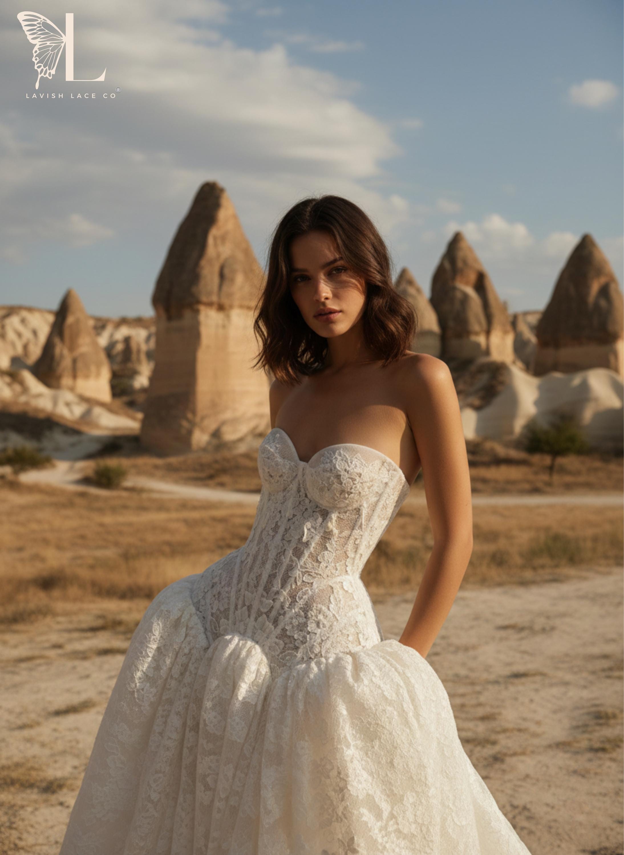 Lace Corset Wedding Dress With Basque Waist Romantic Vintage Ball Gown Lace Corset Wedding Dress With Basque Waist Romantic Vintage Ball Gown
