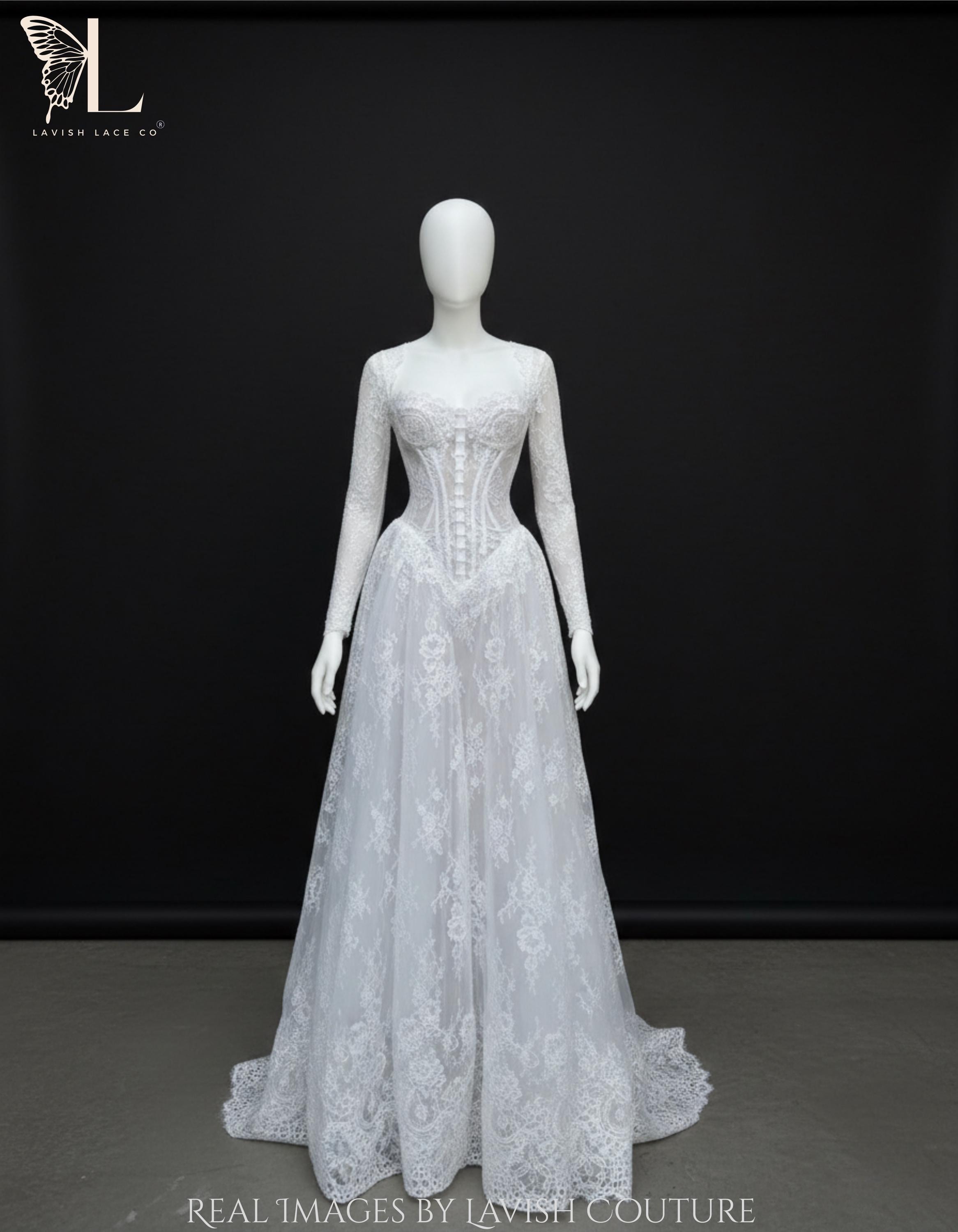 Basque Bolero Couture Corset Lace Wedding Dress With Basque Waist | Custom Bridal ...