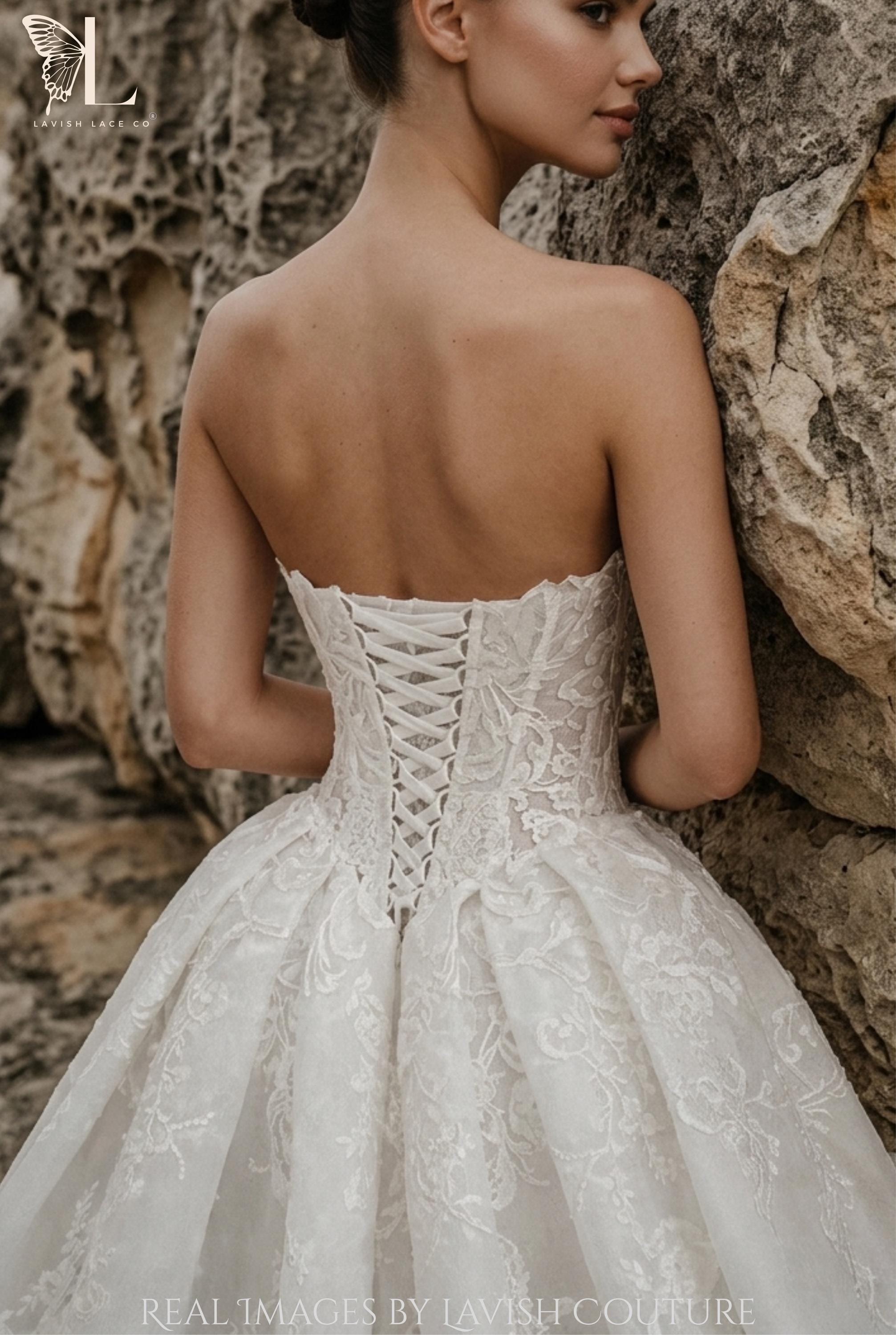 Strapless Floral Lace Ball Gown Wedding Dress With Corset Back ...